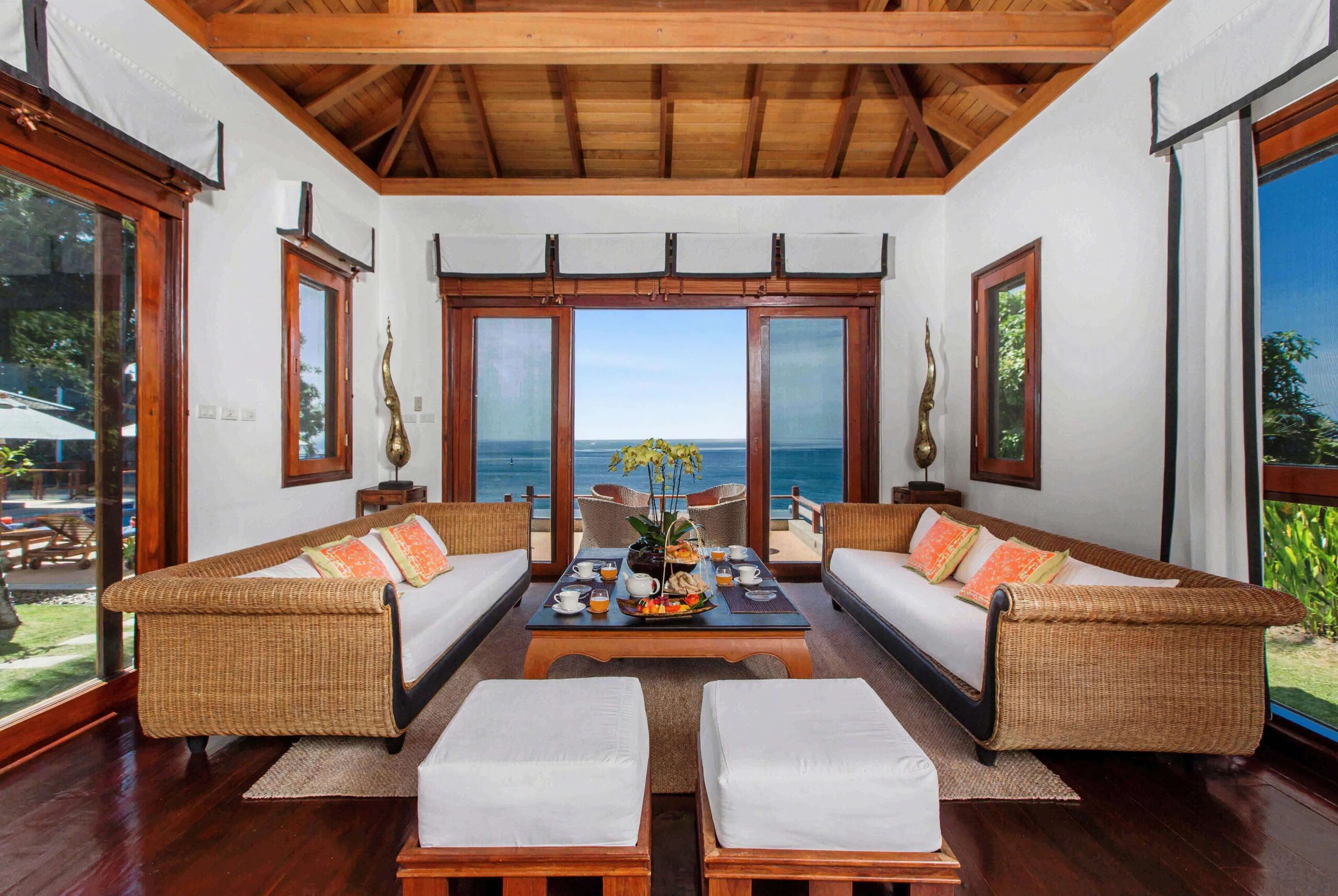 Relax in the Oceanview Living Pavilion, framed by the beauty of the Andaman Sea